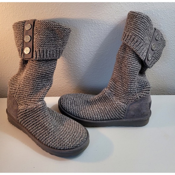 UGG Australia Women's Gray Knit Button Cardy Tall Boots Size 10. - Picture 10 of 13